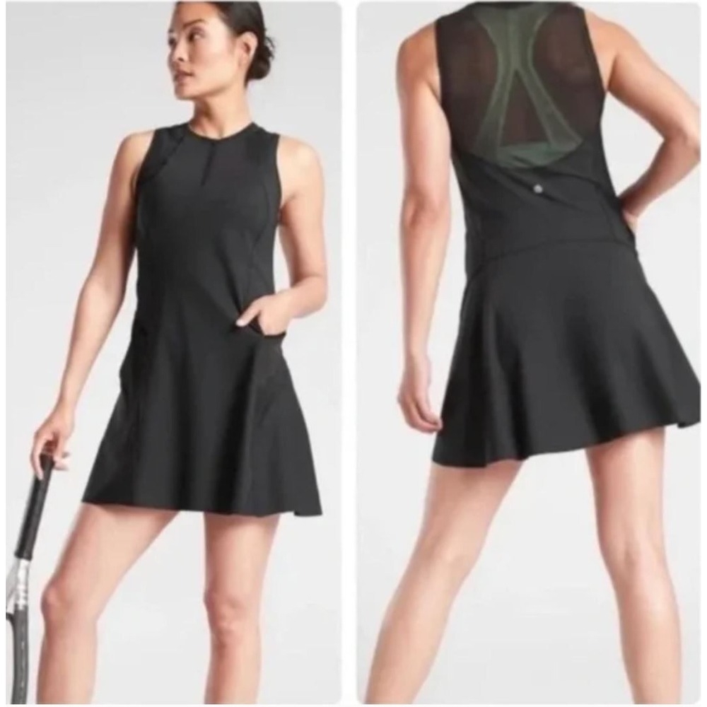 ATHLETA Match Point Athletic Mini Dress Tennis Golf Pickleball Pockets Black S‎